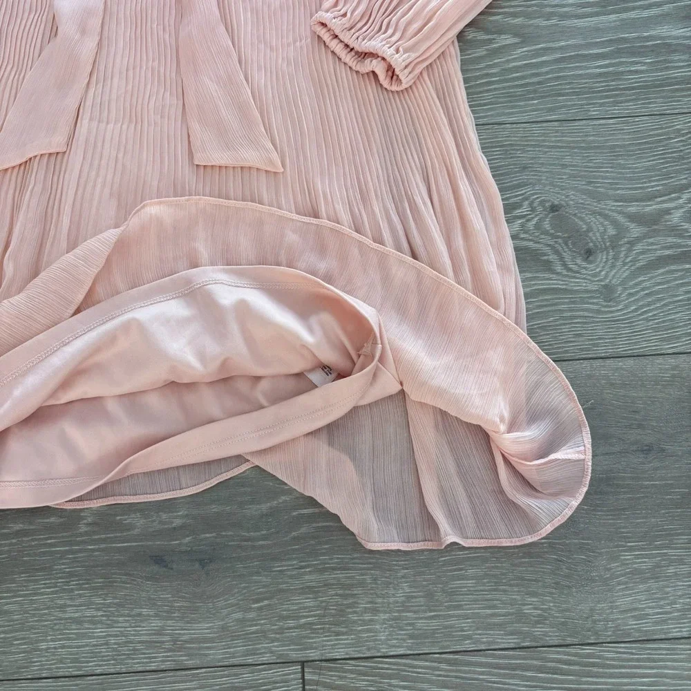 DKNY Womens Pink Tie Neck Long Sleeve Classic Look Pleated Swing Dress Size 12 - Picture 13 of 14